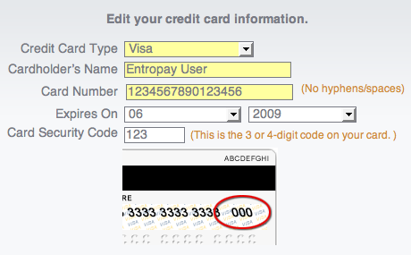 visa card number and security code. Your card number is the long