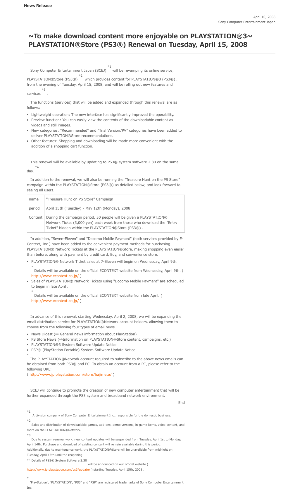 Screenshot of the press release.