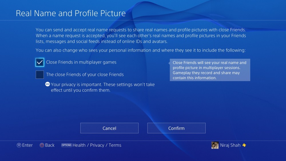 PS4 Firmware v1.70 - Real Name Privacy