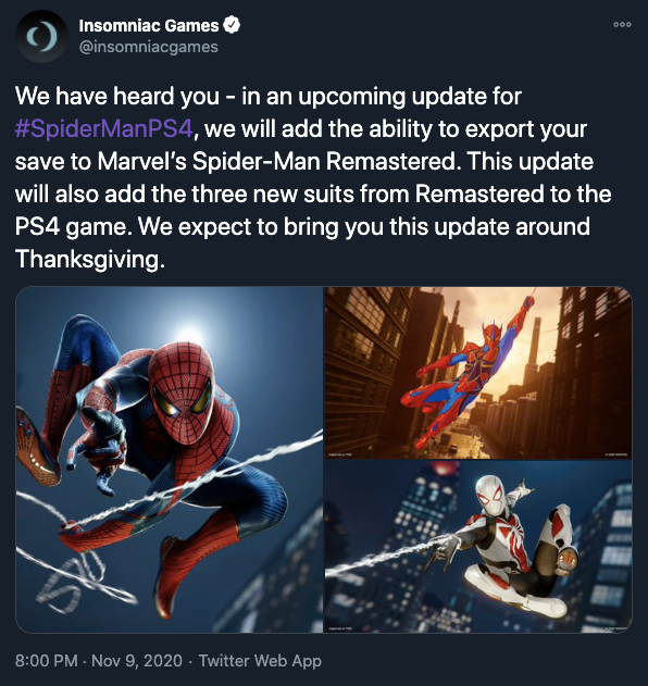 Spider-Man Remastered on PS5 will allow for PS4 game saves
