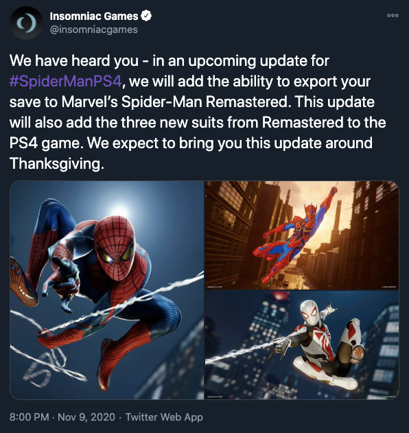 Marvel's Spider-Man PS4 update adds cross-gen save export and