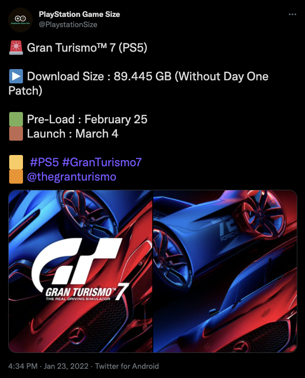 PlayStation Game Size on X: 🚨 Gran Turismo 7 (PS4-PS5) 🟫 Playstation  Game Size 😉🔥 🟦 #PS4 #PS5 #GranTurismo7  / X