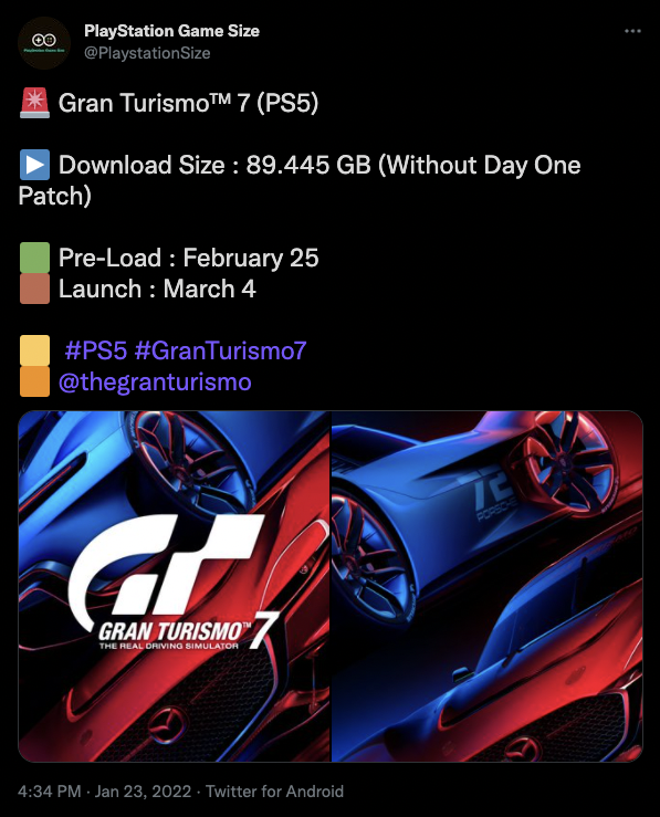 Gran Turismo 7 Download Size is Nearly 90 GB on PS5