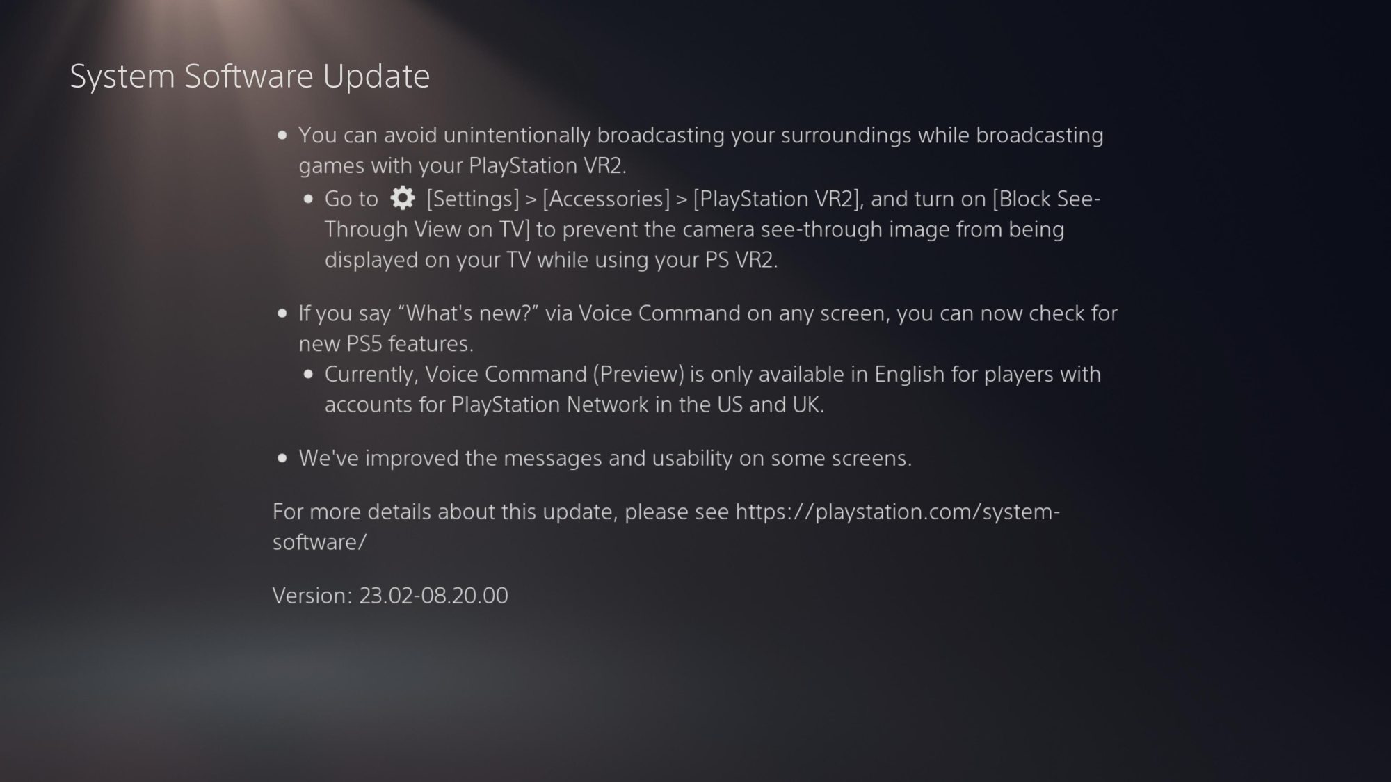 PS5 Firmware 23.02-08.20.00 Screenshot